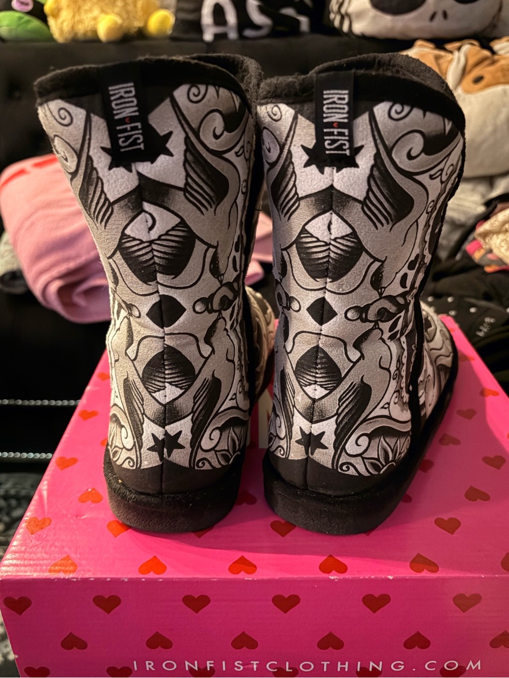 Iron Fist Black & White Sugar Skull Fugg Boots - Picture 3 of 3